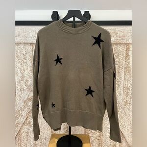 Pistola Women’s Olive Green w/ Black Stars Cotton Mock-neck Sweater oversized S